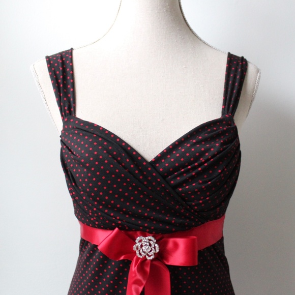 Black & Red Polka Dot Dress w/Ribbon Waist Size S - Picture 4 of 8